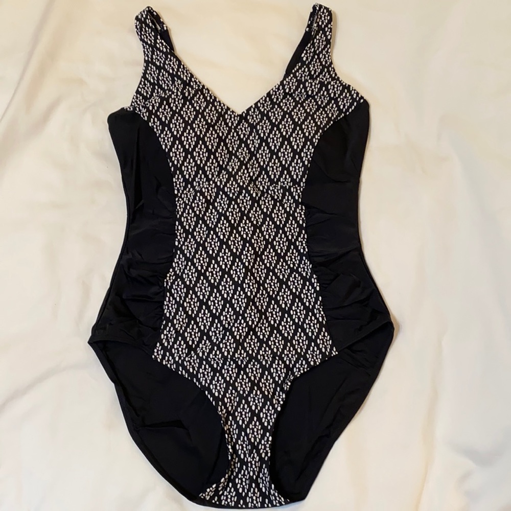 Bawdy Black & White One Piece Swimsuit, 1X